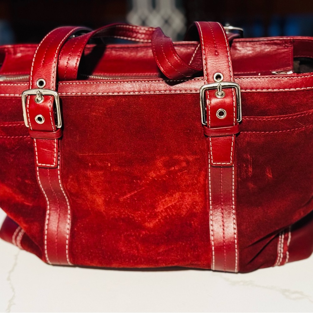 Coach Red Suede and Leather Women's Tote/Baby Bag With Changing Pad
